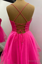 Straps Hot Pink Lace Up A Line Homecoming Dresses