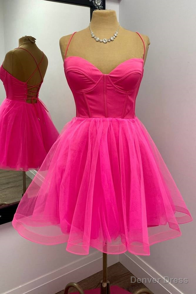 Straps Hot Pink Lace Up A Line Homecoming Dresses