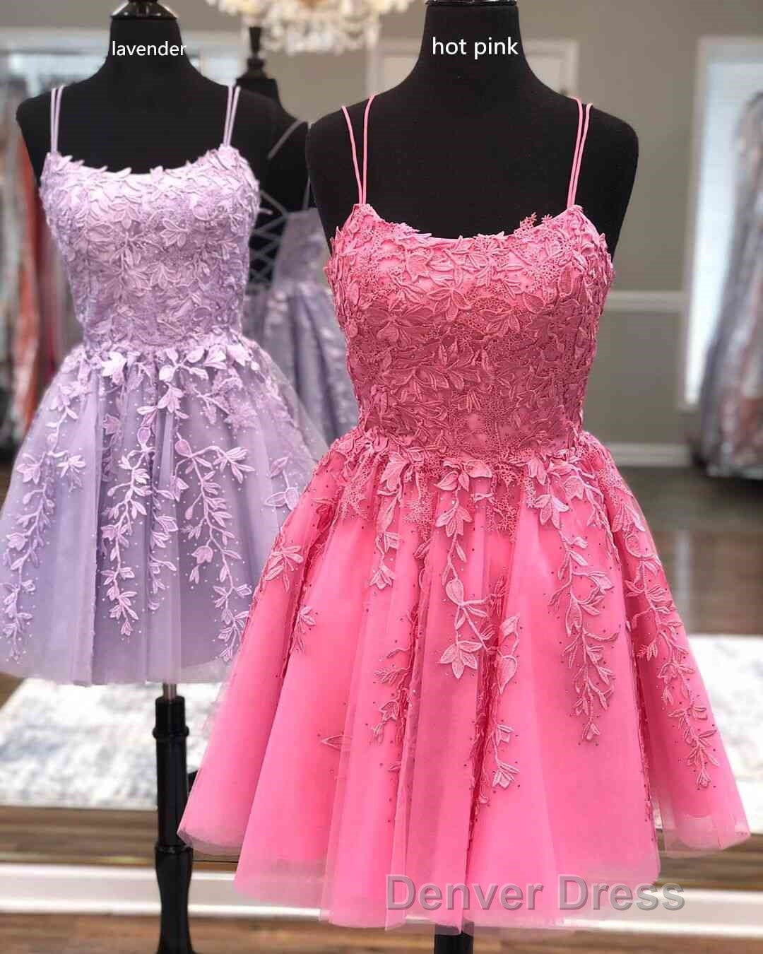 Straps Lace Applique Blue Homecoming Dresses,Fuchsia Cocktail Dresses Secondary image