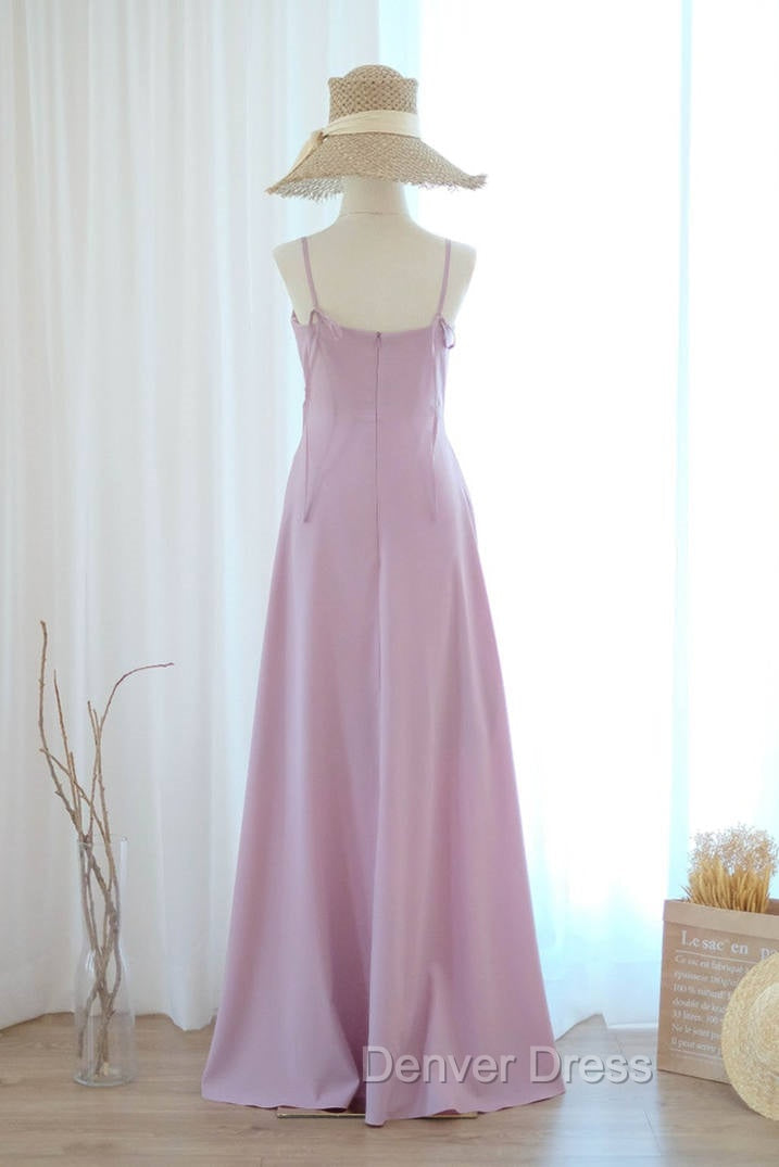 Straps Lilac A Line Long Bridesmaid Dresses
