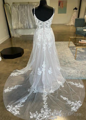Straps Open Back A-Line Tulle/Lace Wedding Dress