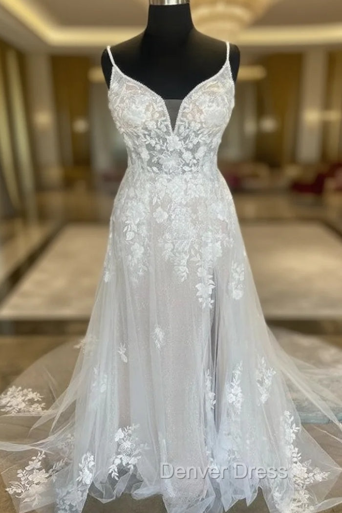 Straps Open Back A-Line Tulle/Lace Wedding Dresses