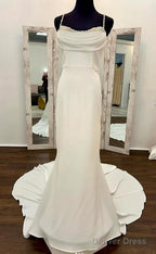 Straps Open Back Mermaid Wedding Dress With Pearls