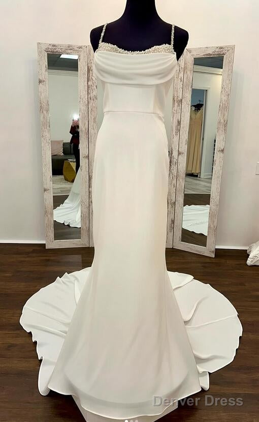 Straps Open Back Mermaid Wedding Dress With Pearls