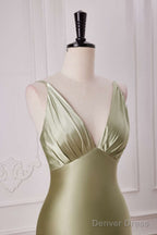 Straps Sage Empire Waist Pleated Satin Maxi Dress