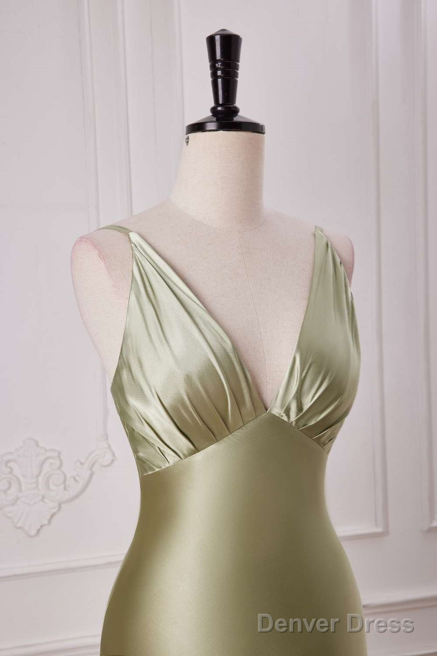 Straps Sage Empire Waist Pleated Satin Maxi Dress