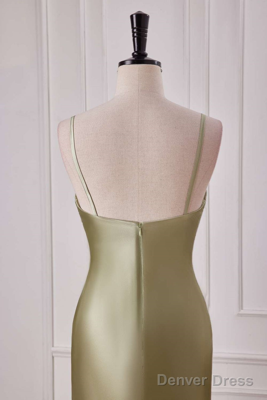 Straps Sage Empire Waist Pleated Satin Maxi Dress