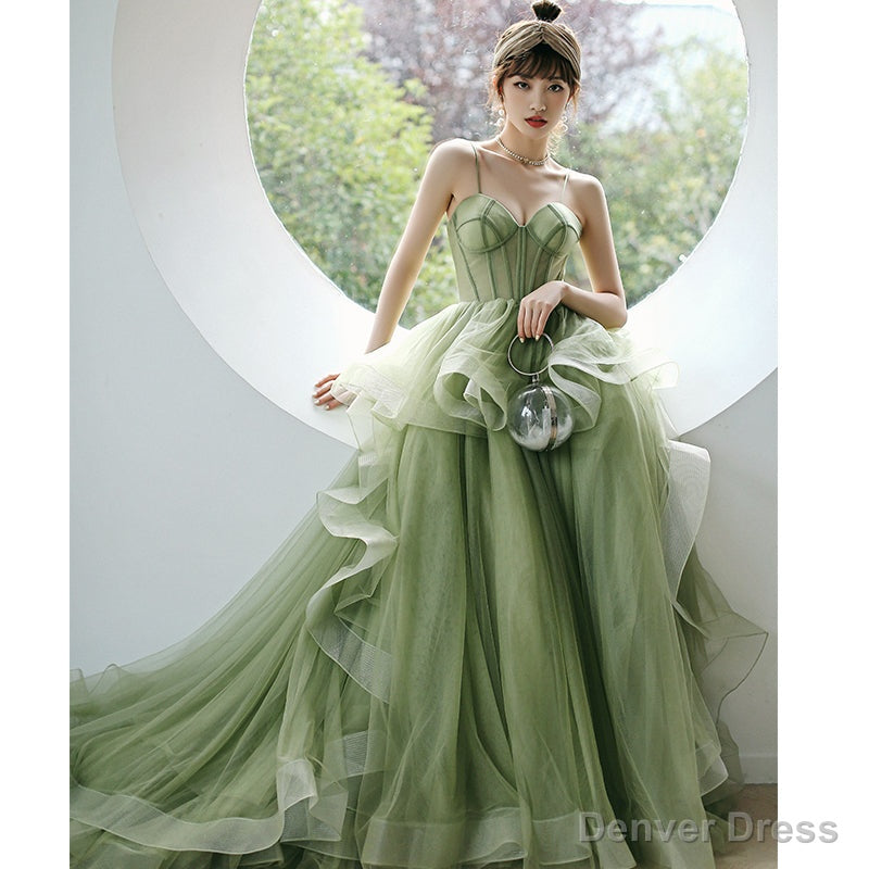 Straps sage green ball Gowns spring Prom Dresses
