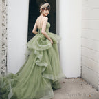 Straps sage green ball Gowns spring Prom Dresses