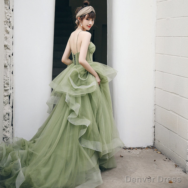 Straps sage green ball Gowns spring Prom Dresses