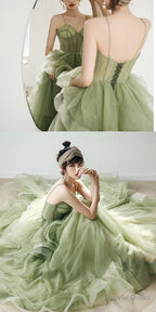 Straps sage green ball Gowns spring Prom Dresses