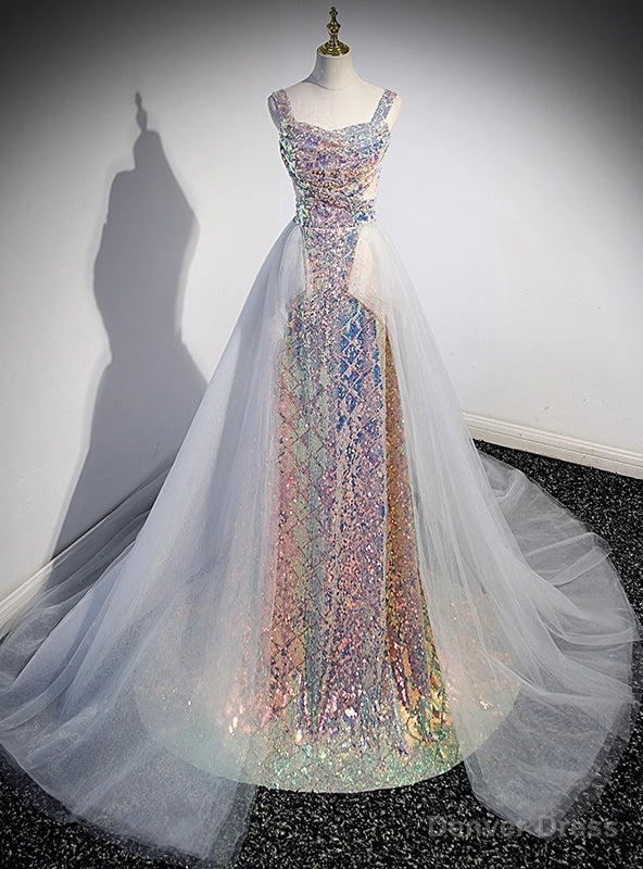 Straps Sequins Tulle Pleats Prom Dress Main image