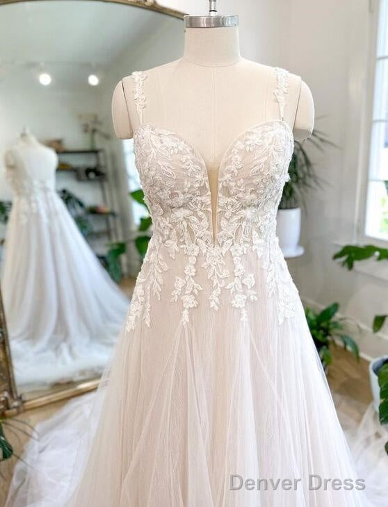 Straps Tulle A-Line Wedding Dress With Appliques Secondary image