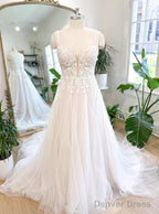 Straps Tulle A Line Wedding Dresses With Appliques
