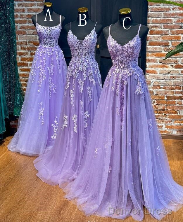Straps Violet Purple Prom Dresses Lace Tulle Long A-Line Dress Secondary image