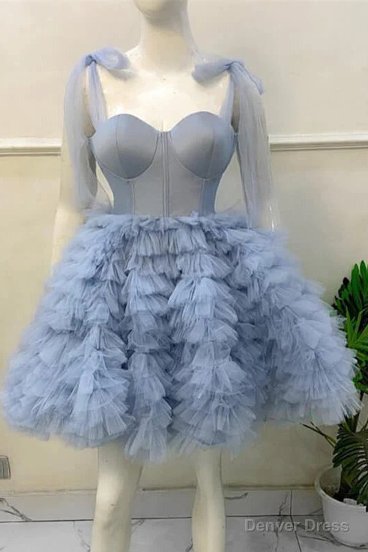 A Line Straps Tulle Short Prom Dress, Above Knee Homecoming Gown Main image