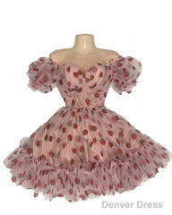 Strawberry Puffy Sleeve Corset Dress