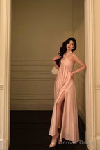 Stunning A Line Halter Neckline Long Date Night Dress Pink Prom Dresses Birthday Outfit