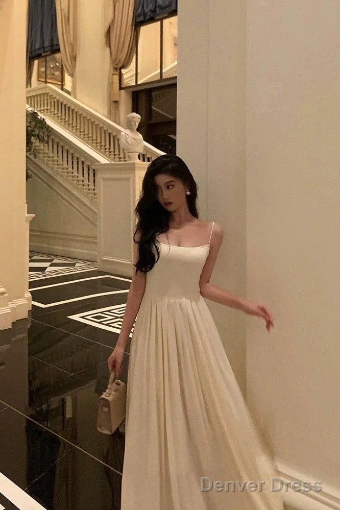 Stunning A Line Spaghetti Straps White Date Night Dress Prom Dresses Birthday Prom Outfit