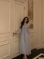 Stunning A Line Square Neckline Long Sleeves Chiffon Blue Date Night Dress Prom Dresses Birthday Prom Outfit