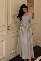 Stunning A Line Square Neckline Long Sleeves Date Night Dress Prom Dresses Birthday Outfit