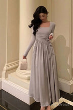 Stunning A Line Square Neckline Long Sleeves Date Night Dress Prom Dresses Birthday Outfit