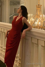 Stunning A Line V Neckline Sleeveless Red Date Night Dress Prom Dresses Birthday Prom Outfit