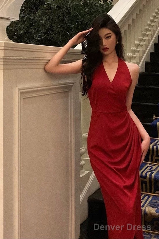 Stunning A Line V Neckline Sleeveless Red Date Night Dress Prom Dresses Birthday Prom Outfit