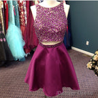 Stunning Beaded Satin Homecoming Dresses Two Piece Prom Gown Short