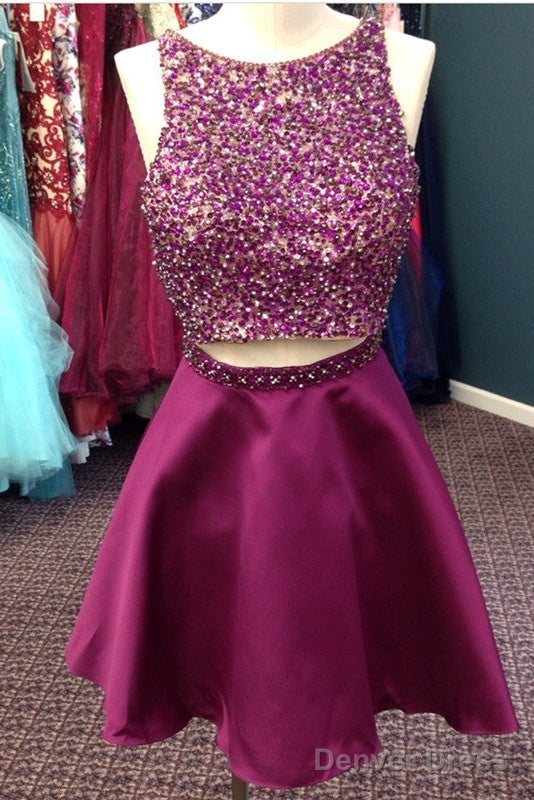 Stunning Beaded Satin Homecoming Dresses Two Piece Prom Gown Short