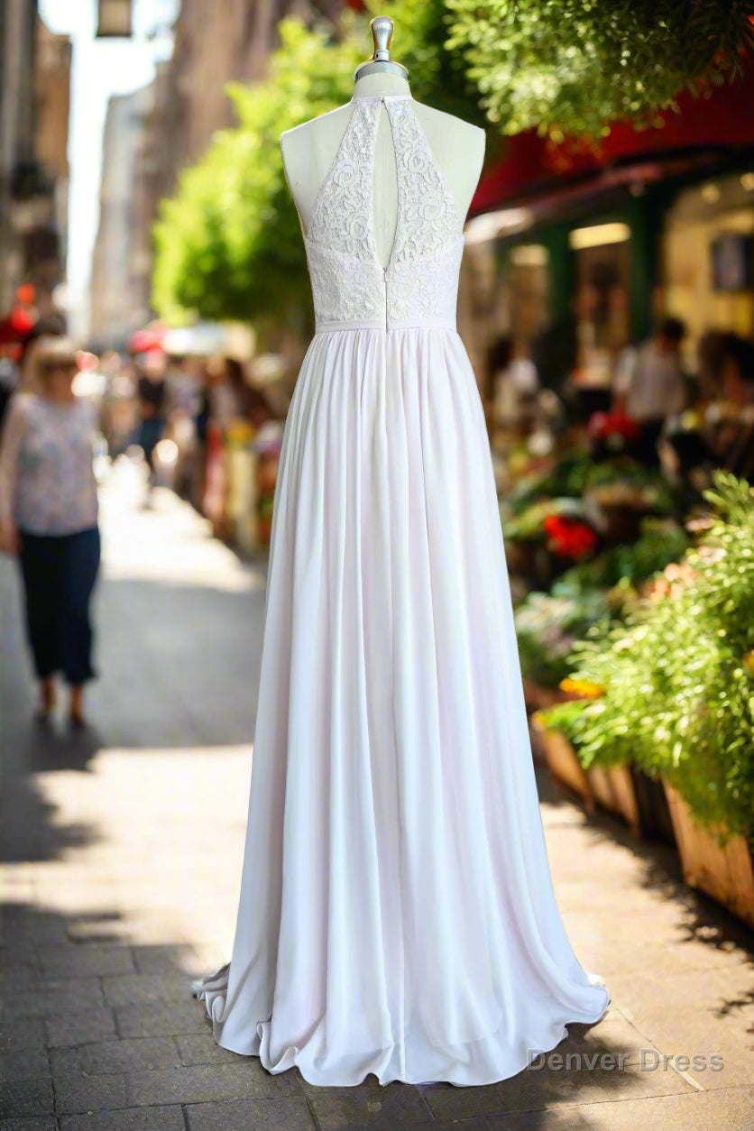 Stunning Halter Floor Length Lace Chiffon Bridesmaid Dresses