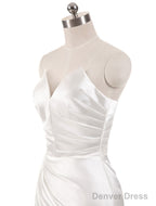 Stunning Ivory Wedding Dress Strapless Mermaid Prom Dresses V Neck Sleeveless Split Beach Bridal Gowns With Court Train