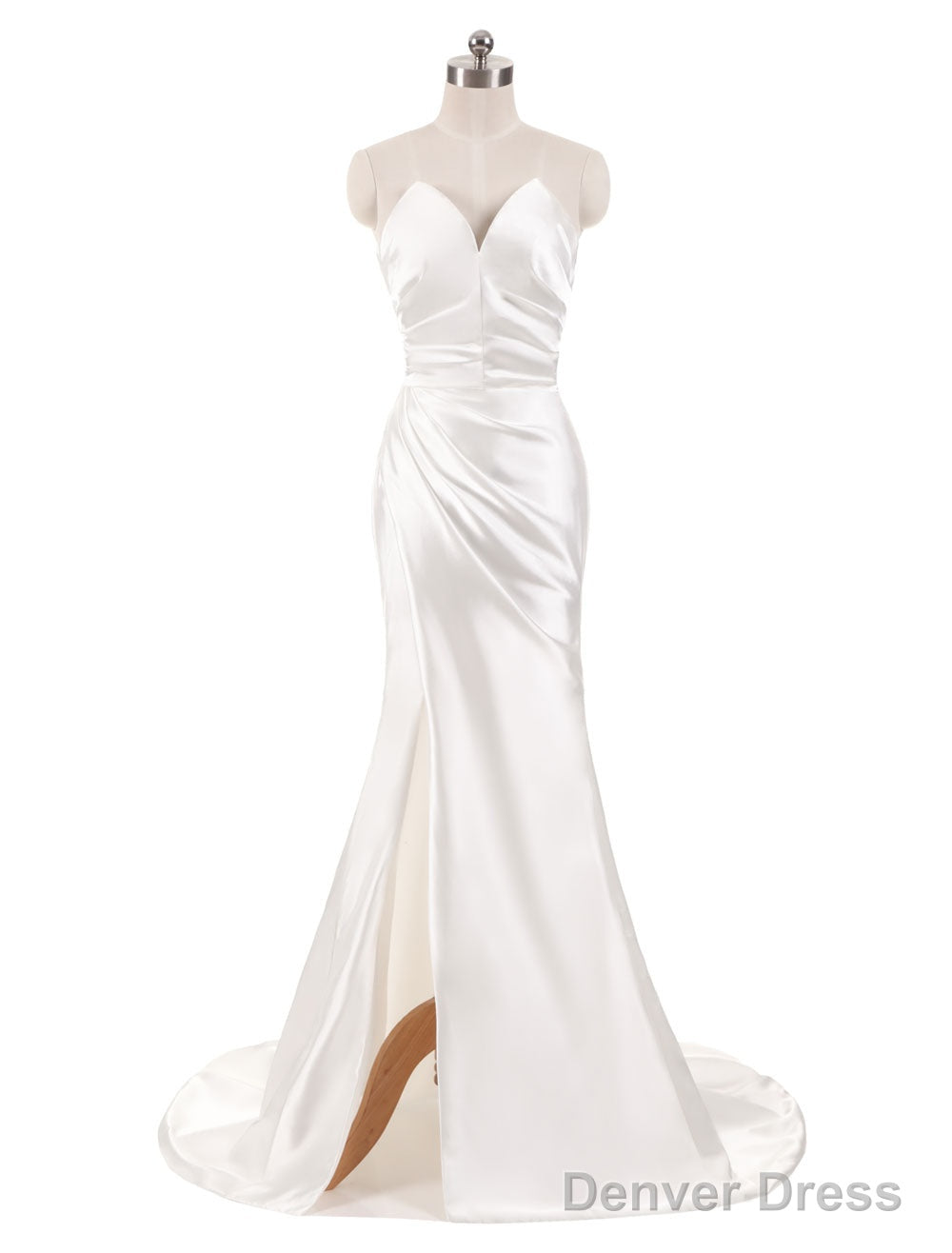 Stunning Ivory Wedding Dress Strapless Mermaid Prom Dresses V Neck Sleeveless Split Beach Bridal Gowns With Court Train