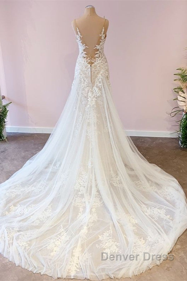 Stunning Long A-Line Tulle Sweetheart Appliques Lace Wedding Dresses Secondary image