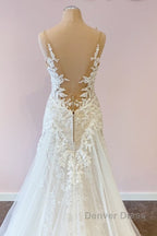 Stunning Long A-Line Tulle Sweetheart Appliques Lace Wedding Dresses