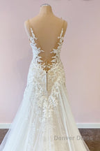 Stunning Long A Line Tulle Sweetheart Appliques Lace Wedding Dresses