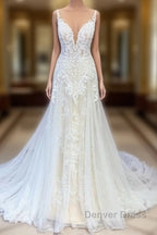 Stunning Long A Line Tulle Sweetheart Appliques Lace Wedding Dresses