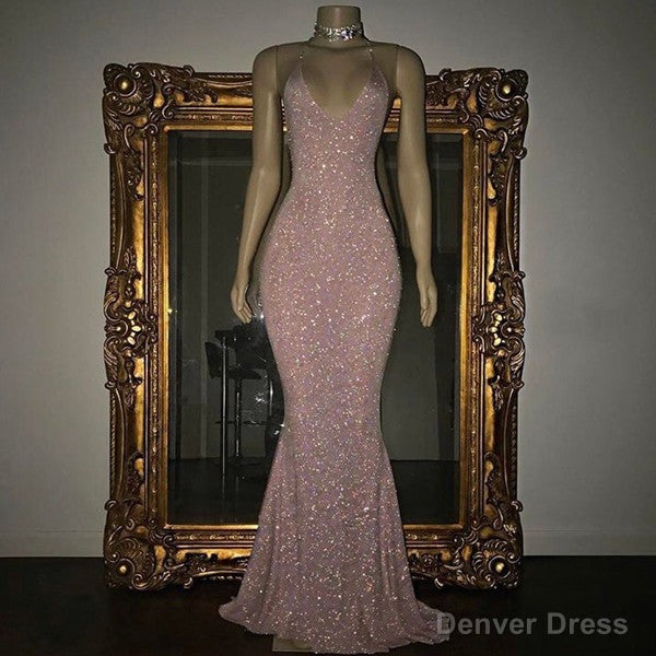Stunning Long Halter Spaghetti Straps Sequined Mermaid Prom Dresses Secondary image