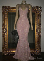 Stunning Long Halter Spaghetti Straps Sequined Mermaid Prom Dress
