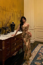 Stunning Mermaid Spaghetti Straps Floral Ruffles Long Prom Dresses Birthday Outfit