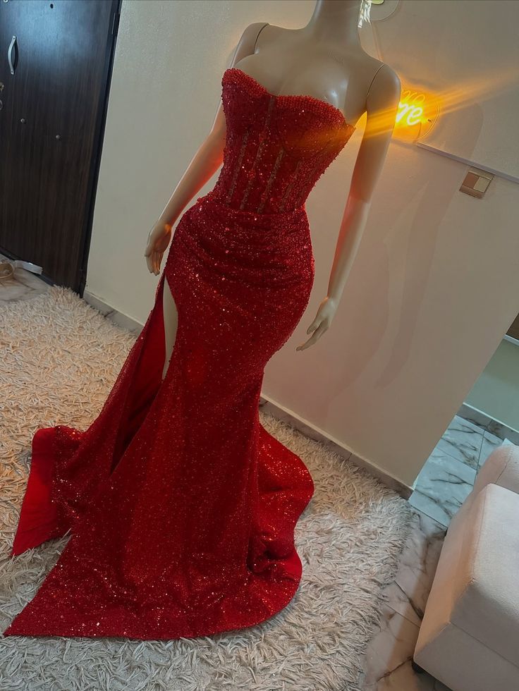 Stunning Mermaid Sweetheart Red Slit Sequin Prom Dress Inspiration Prom Dress Princess Graduation Dresses Secondary image