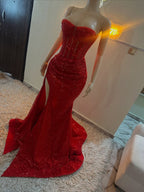 Stunning Mermaid Sweetheart Red Slit Sequin Prom Dress Inspiration Prom Dress Princess Graduation Dresses