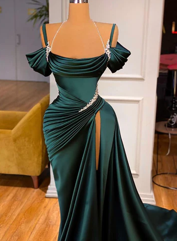 STUNNING OFF-THE-SHOULDER MERMAID PROM Dresses RUFFLES WITH HIGH SPLIT