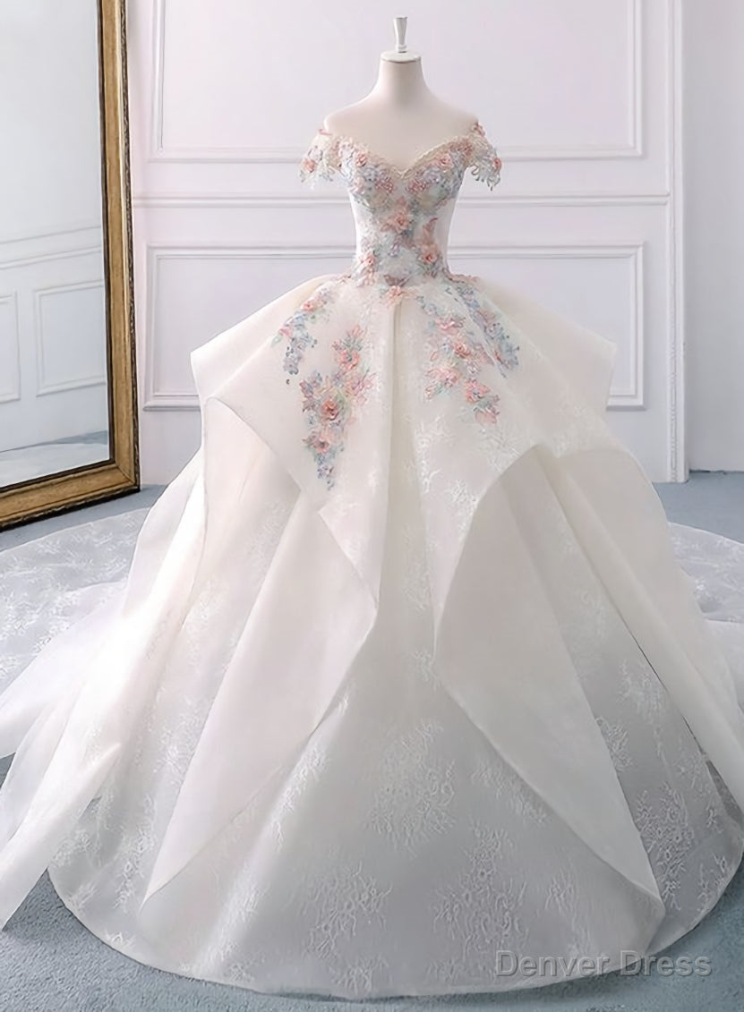 Stunning Off The Shoulder Flower Ball Gowns Lace Wedding Dresses