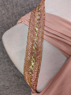 Stunning Pink Sleeveless Cross Neck Beaded Satin Long Prom Dresses Evening Dresses