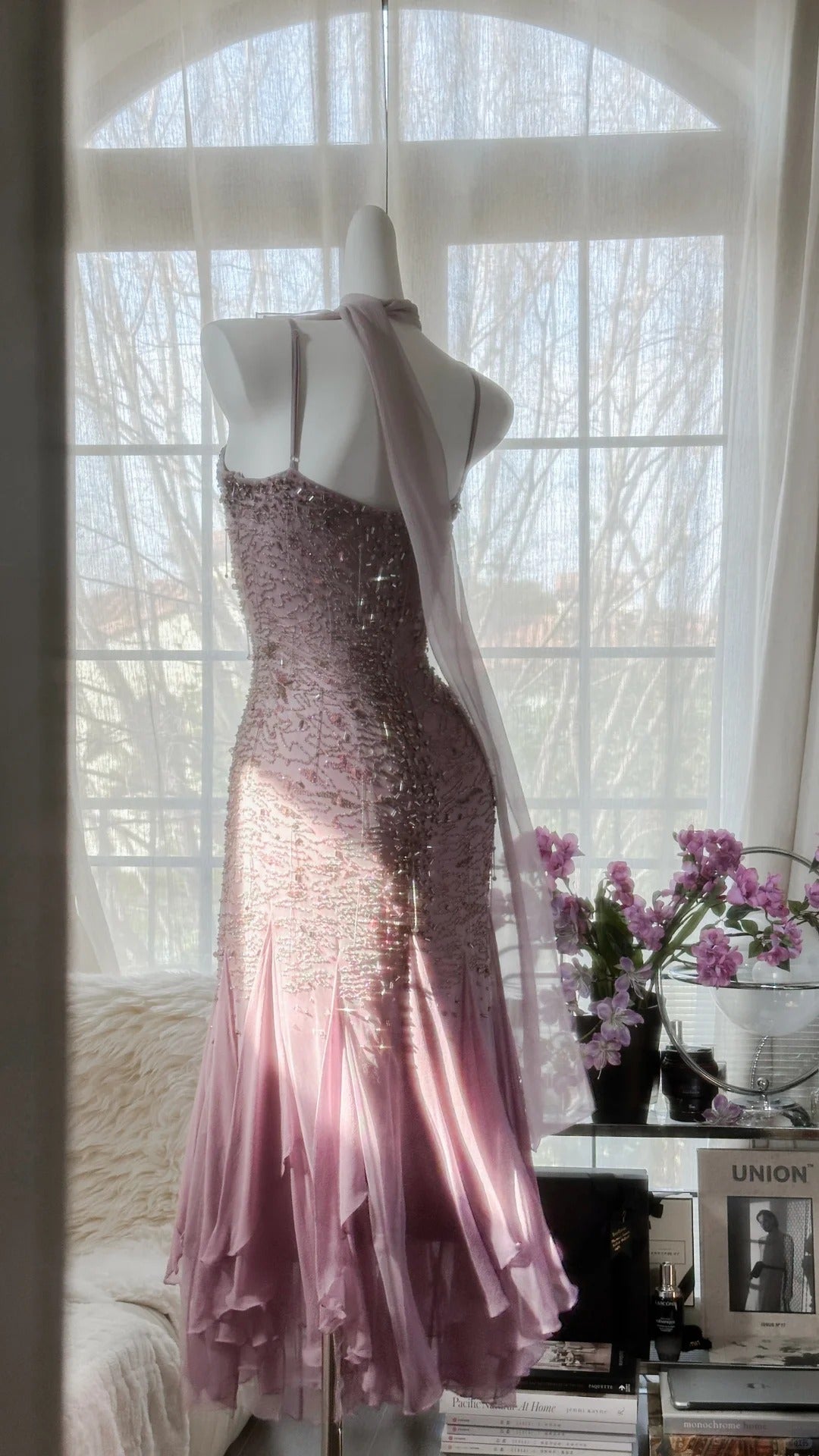 Stunning Purple Chiffon Beaded Prom Dress
