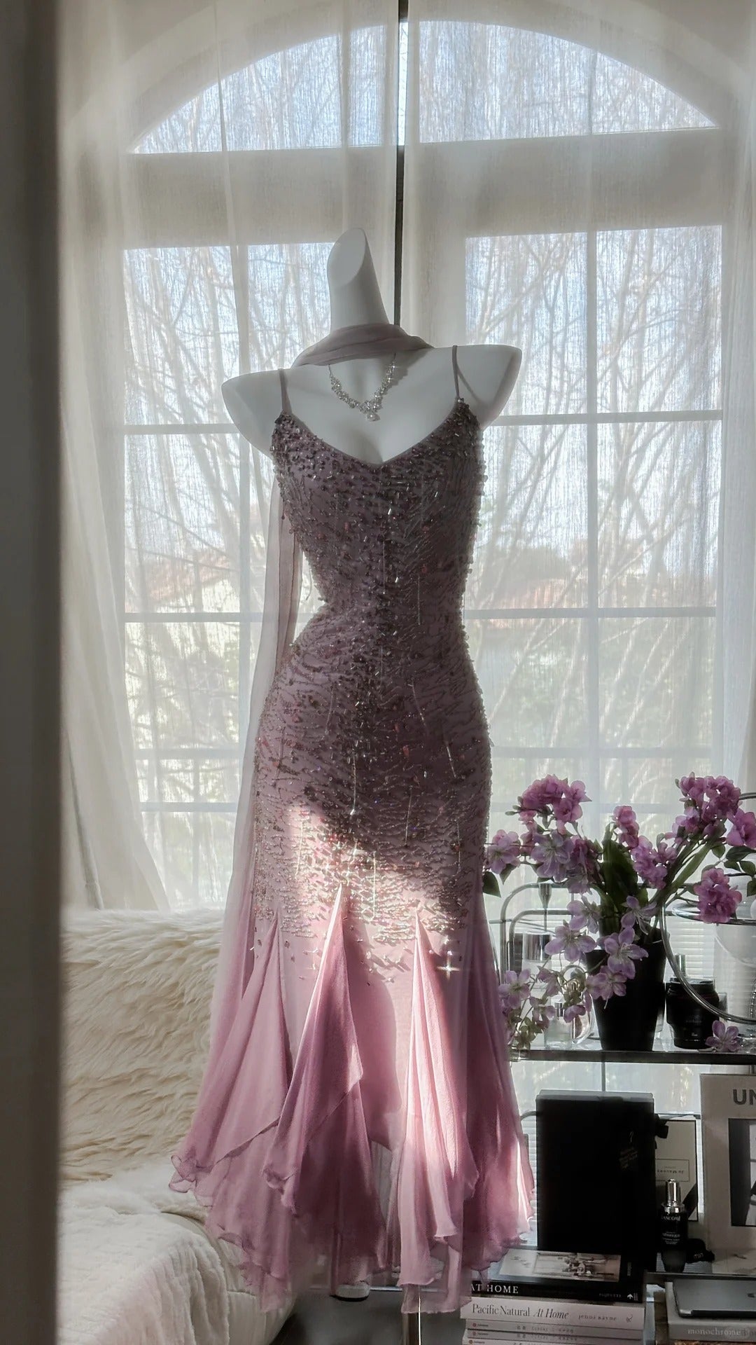 Stunning Purple Chiffon Beaded Prom Dress Main image