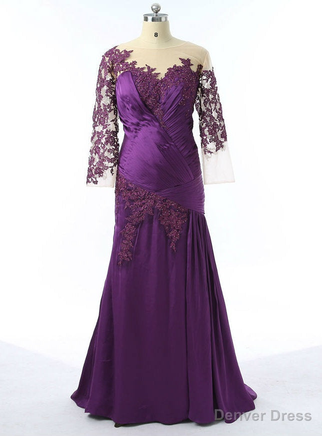 Stunning Purple Mother Of The Bride Dresses Mermaid 3 4 Sleeves Tafffeta Beaded