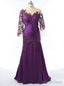 Stunning Purple Mother Of The Bride Dresses Mermaid 3 4 Sleeves Tafffeta Beaded