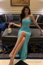 Stunning Sheath Halter Blue Date Night Dress Prom Dresses Birthday Outfit